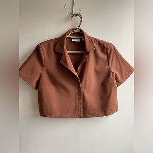 Aritzia Sundeh Cropped Buttonup Tshirt - Brown